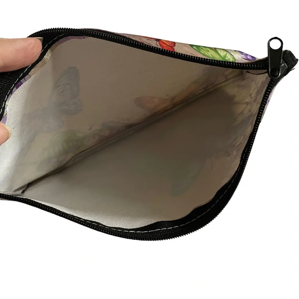 Makeup Cosmetics Bag Pouch Wristlet Butterflies and Hydrangeas Print 8.75
